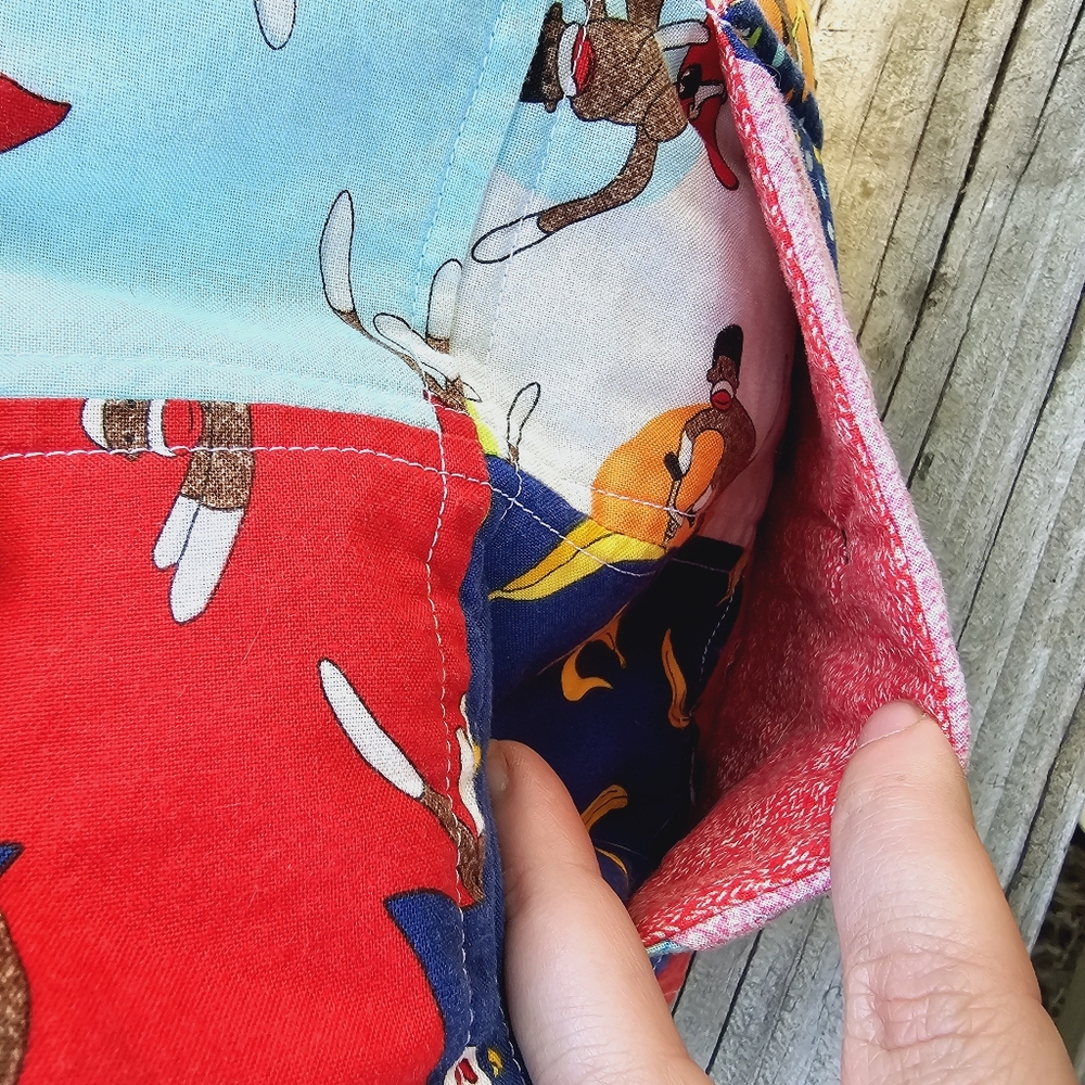 Handmade Large Sock Monkey Tote Bag with Pockets - Picture 4 of 9